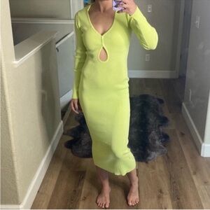 Bardot ribbed long sleeve cut out midi dress